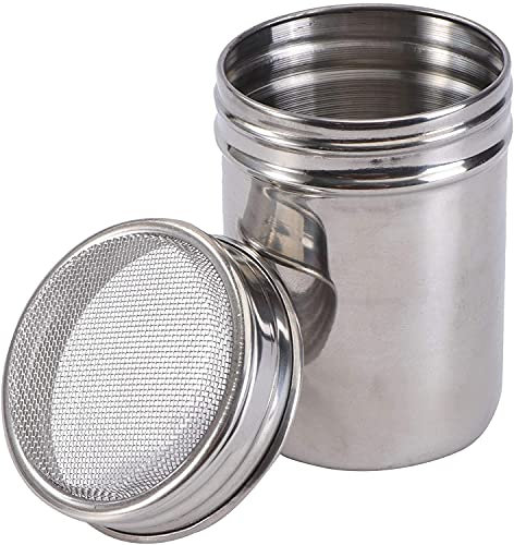LATRAT Pulverizador de acero inoxidable para café, cacao, canela, colador de chocolate, pimentero, especias, botes de almacenamiento de azúcar en polvo de acero inoxidable para cacao, azúcar, casa de