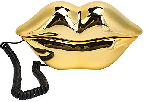 VBESTLIFE Telefono a Forma di Labbro, Telefono Galvanico a Forma di Labbro Dorato, Telefono Fisso Cablato Fisso per Casa/Ufficio/Hotel