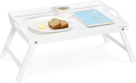 Navaris Bambus Serviertisch klappbar - Knietisch Esstablett Laptoptisch - Klapptisch für Frühstück im Bett - Frühstückstablett Tray - weiß
