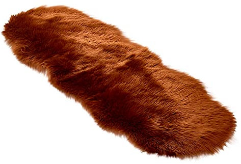 Colorful Künstlicher Nachahmung Lammfell Teppich, 150 x 60 cm Lammfellimitat Longhair Fell Optik Nachahmung Wolle Bettvorleger Stuhl Matte Sofa Matte - Wohnzimmer Schlafzimmer (Braun)