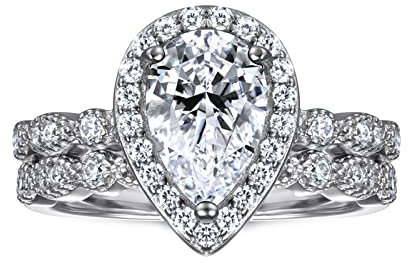 Mesnt Ringe Silber 925 Verlobungsring Silber Tropfenform Zirkonia 2 Ringe Set 9mm Ring Damen Modeschmuck Silber-Ring Paar Größe 54 (17.2)