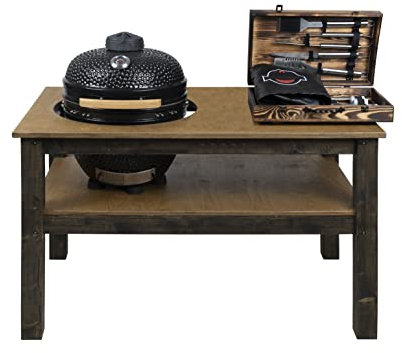 Arbor Garden Solutions Grill Table, BBQ Kitchen Space for Kamado Green Egg XLarge Ceramic Smoker (L-160cm W-90cm H-88cm) (Standard Legs)