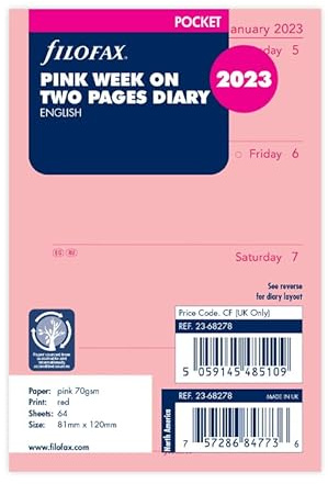 Filofax Pocket 1 Woche auf 2 Seiten (englisch)2023 Rosa