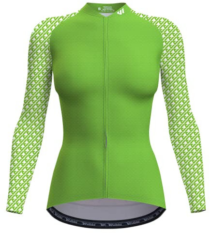 Wulibike Radtrikot Damen Langarm,Fahrradtrikot Damen Rennrad Trikot Fahrrad Shirt Reflektierende Schnell Trocknend Atmungsaktiv Top Mit RüCkentaschen Grün XL