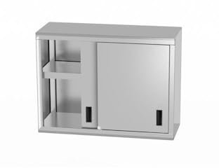 HENDI Wandschrank, Hängeschrank, mit Schiebetüren, geschweißt, Max. Tragfähigkeit pro Regalboden: ca. 70 kg/m², mit speziellen Leisten für die Wandmontage geliefert, 800x300x(H) 600mm, Edelstahl