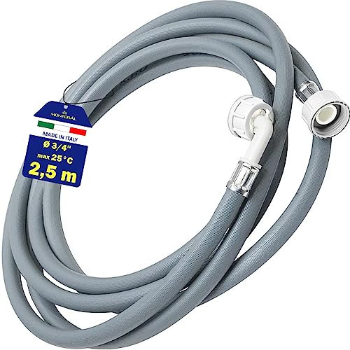 Manguera Lavadora y Lavavajillas 2,5 m para Entrada Agua para Temperaturas de hasta 25°C Presión de 20 a 60 Bar Conexión Recta y Ángulo Ø 3/4 - MADE IN ITALY - MONTERAL