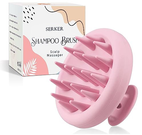 SERKER Kopfhaut Massagebürste Shampoo Bürste,Silikon shampoo haarbürste, scalp massager zum Peeling und zur Stimulierung des Haarwachstums, Schuppenreduktion, Kopfmassage [nass & trocken] (rosa)