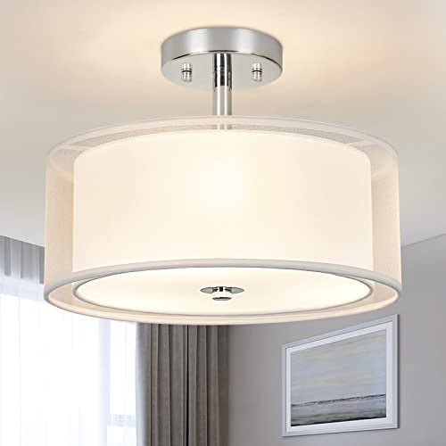 Depuley Deckenlampe wohnzimmer weiß mit Stoffschirm, LED Deckenleuchte schlafzimmer modern lampe 12.6’’ E27 dimmbar für Esszimemr Flur Büro badezimmer