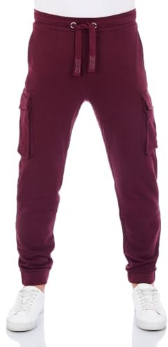 riverso RIVLoris Pantalon de jogging cargo long en coton pour homme Coupe droite Pantalon de sport Pantalon de loisirs Poches Rouge Bleu Noir Vert S M L XL XXL 3XL 4XL 5XL, Port rouge., L