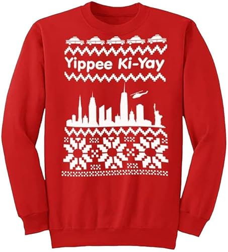 The Dragons Den Adults Yippee Ki -Yay 1980s 80s Xmas Movie Film New York Skyline Red Festive Christmas Jumper