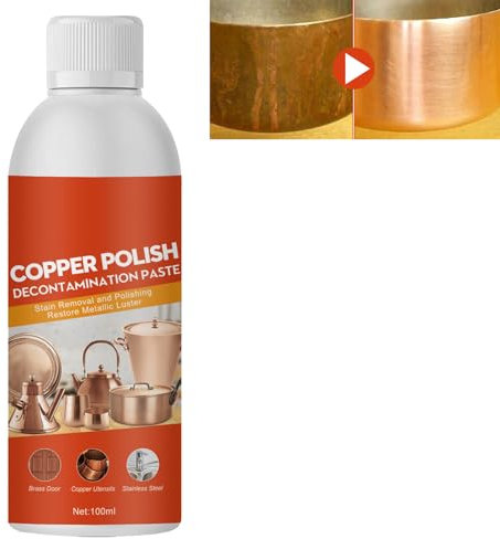 Brass Copper Cleaner,Copper Cleaner Pastes,Metal Polish for Brass,Copper Cleaner Polish Spray,Copper Oxide Cleaning Agent,Polish & Protector for Copper,Brass & Bronze Metal Surfaces 100ML