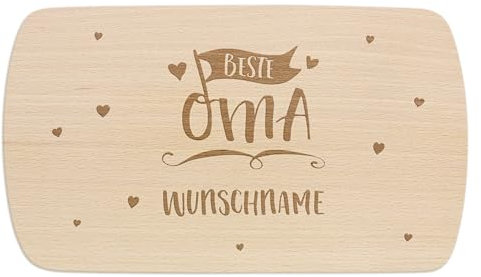 PrintPlanet® - Personalisiertes Holz-Frühstücksbrettchen mit Gravur - Schneidebrett mit Namen personalisiert - Motiv: Beste Oma