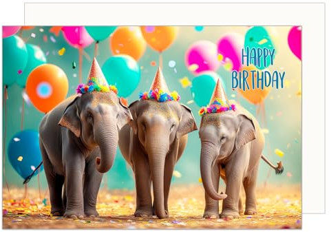 Edition Seidel Premium Geburtstagskarte mit Umschlag. Glückwunschkarte Tier Karte Billet Geburtstag Happy Birthday Mann Frau Coole Elefanten Bunte Ballons Humor Lustig (G3529 SW024)