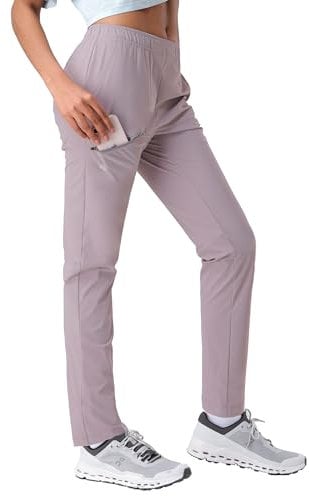 Pioneer Camp Jogginghose Damen Leicht Freizeithose Atmungsaktiv Schnelltrocknend Sporthose Trainingshose Sweathose Damen Lang mit 3 Taschen UPF50+ Nebliges Lila M