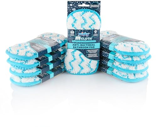 Minky M Cloth Anti-Bacterial Bathroom Cleaning Pad - 9 Pack, Anti-Bacterial Protection, High Density Microfibre With Non-Scratch Technology, Dual Sided For Powerful & Effective Cleaning