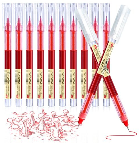 Surcotto Gelschreiber, 12 Stück 0,5 mm rote Gelschreiber, ultraschnell trocknend, Gelstift zum Schreiben, Zeichnen & Konturieren, mehrfarbige Stifte für Studenten, Erwachsene