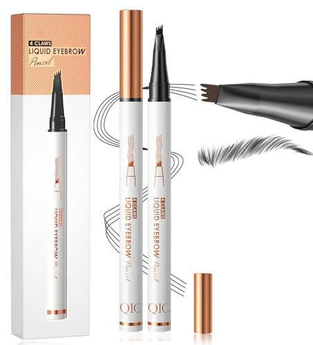 3D Wasserdichter Augenbrauenstift mit 4 Gabelspitze, Augenbrauenstift Härchenzeichnung, Flüssiger Eyebrow Pencil, Wischfest Schweißfester Natürliche, Augenbrauen Sind Leicht zu Kreieren (04Schwarz)