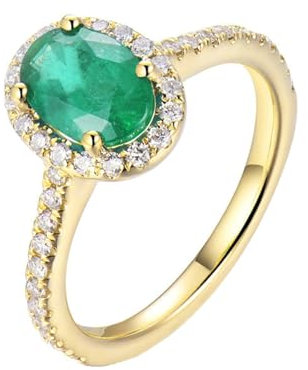 Beydodo Ring für Frauen Gold 585, Eheringe Halo mit 1ct Oval Smaragd Trauringe Verlobungsringe Nickelfrei Große 63 (20.1)