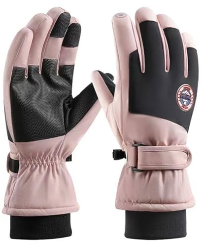 BNOYONERAS Gants de Ski d'hiver, Gants d'hiver Homme et Femme, Ecran Tactile Gants Sport Thermiques, Gants Hiver Chaud et Imperméable Snowboard, pour Vélo Sport Ski Running Snowboard Moto (Rose)
