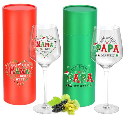Weihnachtsgeschenke Eltern, Rotweingläser Eltern Geschenke, Weingläser mit Gravur, Rotweingläser Weißweinglas, Groß Bruchsicher, Beste Mama und Papa der Welt