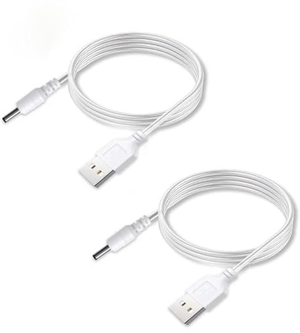 2 Pack | Cable de Alimentación USB a CC 3,5 x 1,35mm 5V | Cable de Carga | 100cm | Para Tiras de Luces LED USB, Linternas, Lámparas de Mesa, Ventiladores, Relojes, Altavoces