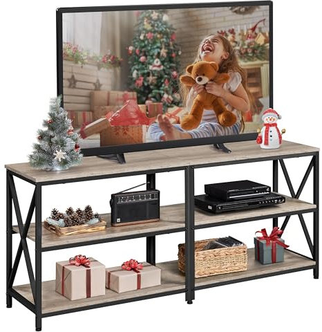 Yaheetech TV Stand for TVs up to 65 Inch, TV Unit with Open Storage Shelves, Entertainment Centre for Living Room, Bedroom, Grey