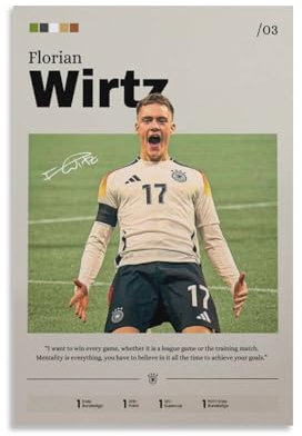 DRDPLXGU Florian Wirtz Fußball-Poster, Sportkunst, Fußballstar-Poster, Leinwand-Poster, Schlafzimmer, Dekoration, Landschaft, Büro, Raumdekoration, Geschenk, 20 x 30 cm