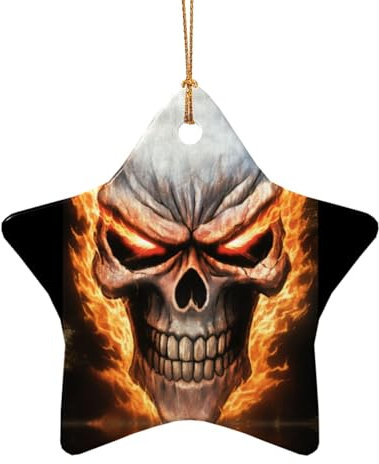 Flammen und Totenköpfe Christbaumschmuck - Herz & Stern Keramik Ornamente - Festliche Dekorationen für alle Gelegenheiten!
