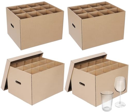 Feifeiya Weinglas-Umzugskartons mit Griff, Küchen-Set mit Deckel für Geschirr, Glaswaren (braun, 38,1 x 30,5 x 25,4 cm)