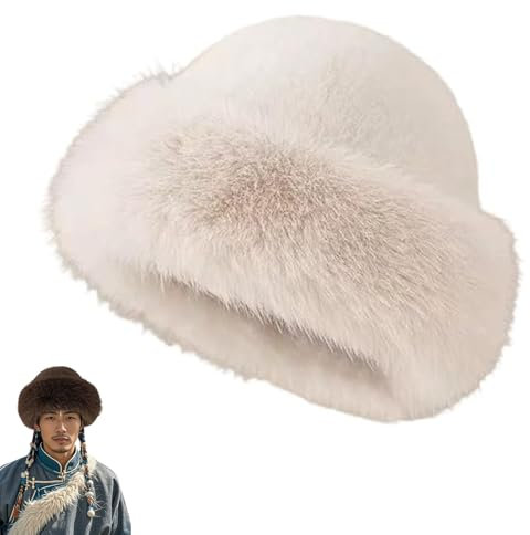 Womens Winter Faux Fur Bucket Hat, Faux Fur Bucket Hats for Women, Faux Fur Hat (FR/ES, Alpha/Lettres, Taille Unique, Standard, Beige)