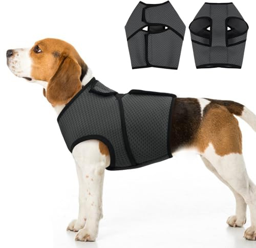 BRKURLEG Dog Anxiety Shirt, Adjustable Calming Vest Jacket for Small Medium Large Dogs,Dog Anti-Anxiety Coat for Thunderstorms, Fireworks, Training & Separation Relief, Darkgrey, L