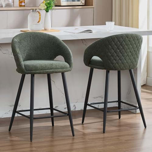 DAYALANE 2er Set Barhocker, Barstühle mit Lehne, Chenille, Grün