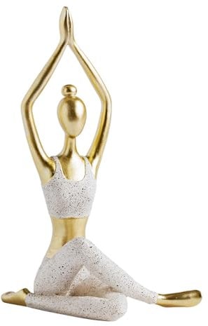 home&you - Figur Harmonis, Dekofigur Yoga, Skulptur aus Kunstharz, Dekoration Wohnzimmer, Schlafzimmer, Büro, Modernes Design, 27.7 x 15 x 14.5 cm - Gold