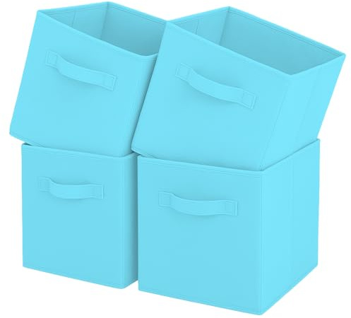 Pinkgarden Aufbewahrungsboxen, Zusammenklappbarer Stoffwürfel-Organisator mit Griffen, für Haus, Kinderzimmer, Schrank und Spielzeugorganisation, 4er-Set, 26,7 x 26,7 x 27,9 cm, Himmelblau