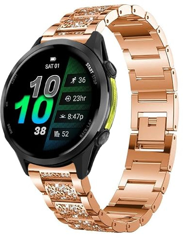 Blueshaweu Compatible with Garmin Forerunner 970 bands, Quick Release Jewelry Bling Diamond Metal Dressy Strap Accessories Sports Band Compatible with Garmin Forerunner 970 Smart Watch (Rose Gold)