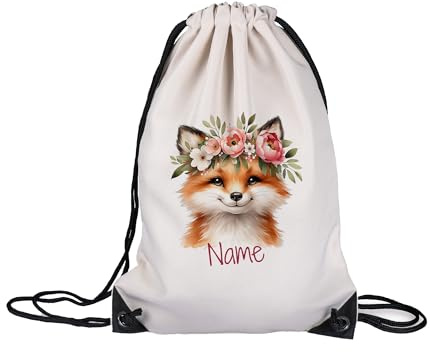 GRAZDesign Personalisierter Turnbeutel mit Fuchs-Motiv für Kinder - Sport- und Wäschebeutel - Ideal für Kindergarten und Schule
