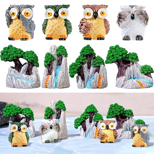 Select Zone 8 Stück Eulen Bäume Figur deko Harz Eulen Miniatur Deko Feengarten Klein Zubehör Mini Gartendeko für Garten Blumentöpfe Mikro-Landschaft