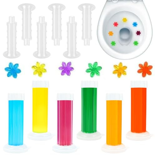 Encuryna 6 Stück Toilettengel-Stempel, WC Reiniger Stempelgel mit Blumenduft, 6er-Pack/48 Toilettenstempel Inklusive Spender Toilettengel-Nachfüllungen, Toiletten-Refresh-Blumenduftgel