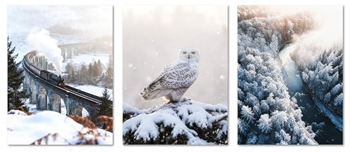 ARTFAVES® Poster Set - Winter Momente 3-3-teilige Bildercollage Wohnzimmer, Schlafzimmer - moderne Wandbilder Natur, Schnee, Landschaft - 30x40 cm - ohne Rahmen