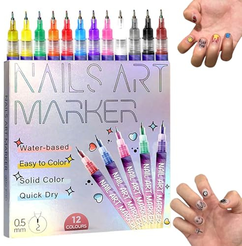 12 Colors Nail Art Pens Set, 2025 New Nail Art Markers for Gel Nails, DIY Nail Art Drawing Painting Liner Pen, Multi-Functional Nail Art Tools for Graffiti Dotting Point Liner DIY (1 Set)