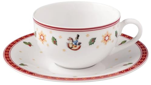 Villeroy & Boch Toy's Delight Tee-/Kaffeetasse mit Untertasse, 70 ml, Weihnachtliches Kaffeegeschirr, Premium Porzellan, Rund, Weiß