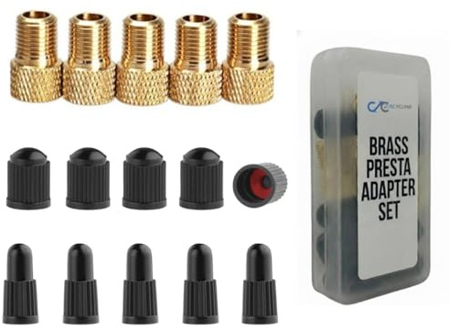 Presta Valve Adapter Set – Convert Presta to Schrader for Bike and e-Scooters – Convenient Bicycle Tire Inflation with Standard Air Pump Inflator & Compressors (5 Adapters + 10 Caps (with Case))