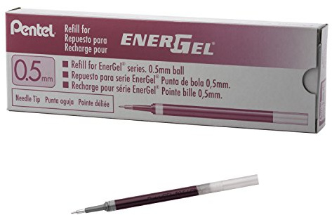 Pentel Refill Ink for EnerGel Pen Needle Tip, Fine, 12 Pack, 0.5mm, Pink (LRN5-P)