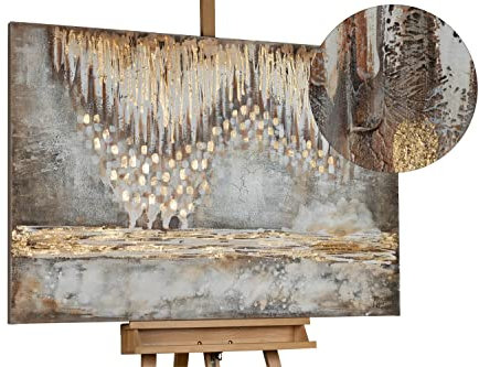 KunstLoft Leinwandbild | 100% HANDGEMALT | 120x80cm | Gemälde 'Tropfsteinhöhle' | Abstrakt | Beige Braun | Wandbild Wohnzimmer