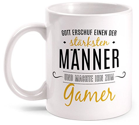 Fashionalarm Tasse Gott erschuf Gamer beidseitig bedruckt mit Spruch | Geschenk Idee Computer Spieler Gaming PC Beruf Hobby Freizeit, Farbe:weiß