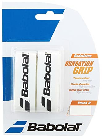 Babolat, Grip pour Raquettes modèle Grip Sensation, Couleur Blanc, Matière Collante et Très Absorbante, Idéal pour Les compétiteurs à la Recherche d’Un Grip de Badminton de Grande qualité