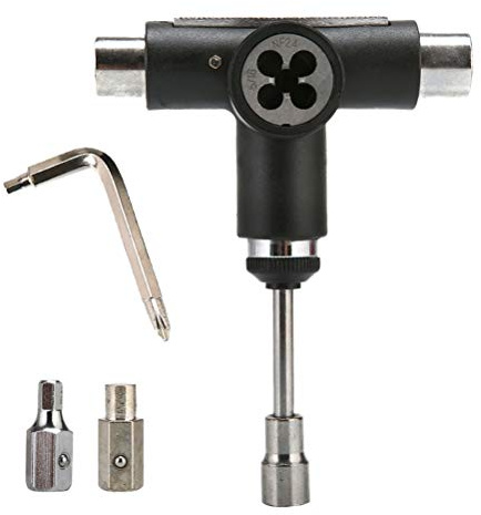 VORCOOL Multifunktionales tragbares T-Tool Skateboard-Werkzeug für Skateboards, Longboards, Mini-Skateboards und Cruisers (schwarz)