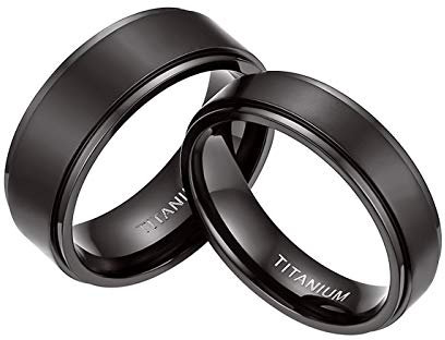 Mabohity Herren-Ring Matt Schwarz Titan-Ring Titanium 8mm Breit Ehering Verlobungsring Freundschaftsring Partnerring Paar Ringe, Größe 57