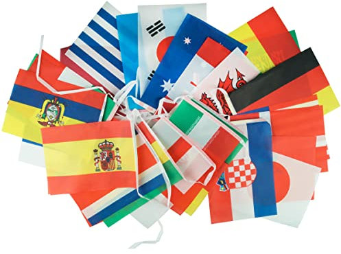 9 m Internationale Wimpelkette mit 32 Länderflaggen ca. 9,00 m 14x20 cm Länder Flaggen Fahnen Kette Wimpel Girlande