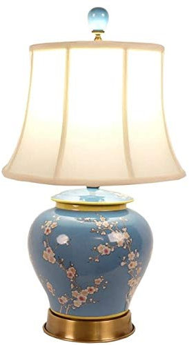 Fine Asianliving Chinesische Tischlampe Porzellan Blau handbemalte Blüten B38xT38xH53cm mit Lampenschirm E27 China Orientalische Tischleuchte Keramik Nachttischlampen Asia